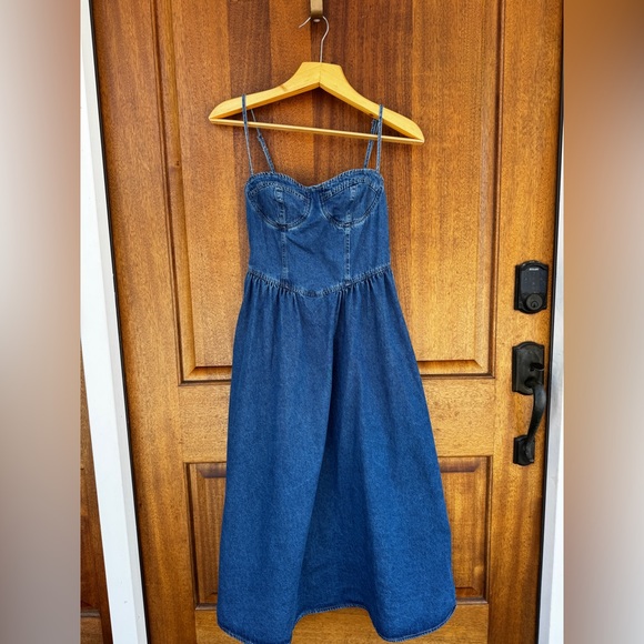 Commense Sweetheart Collar Denim Jean Maxi Dress 4 - Picture 7 of 13